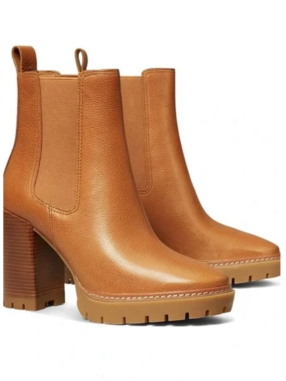 NWT Tory Burch Leather Carlson Lug Bootie in Toasted Caramel